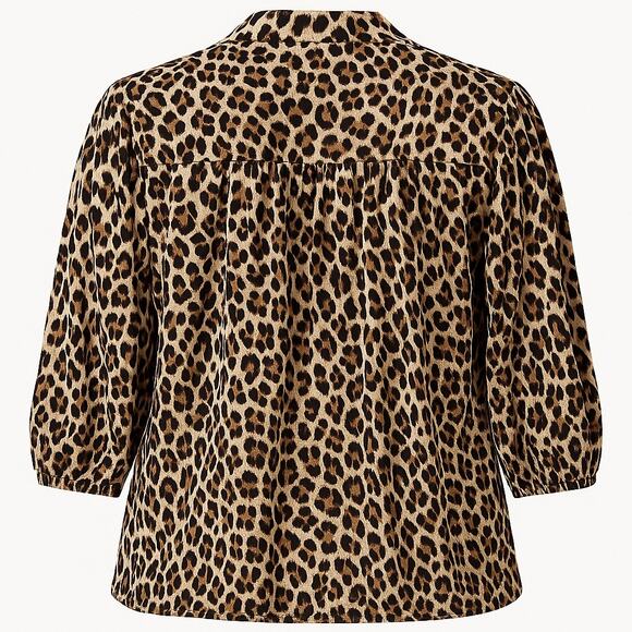 By Design Leopard Print Bow Tie Blouse 3X – Ruched Sleeves, Chic Pullover Style - Picture 3 of 5